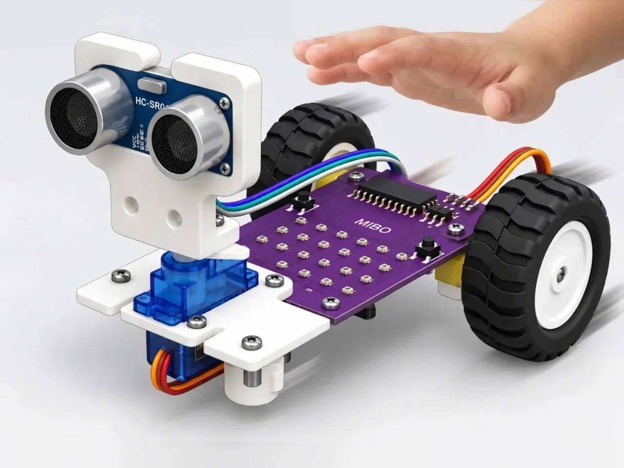 Two-wheel MIEO with an ultrasonic sensor following an open hand