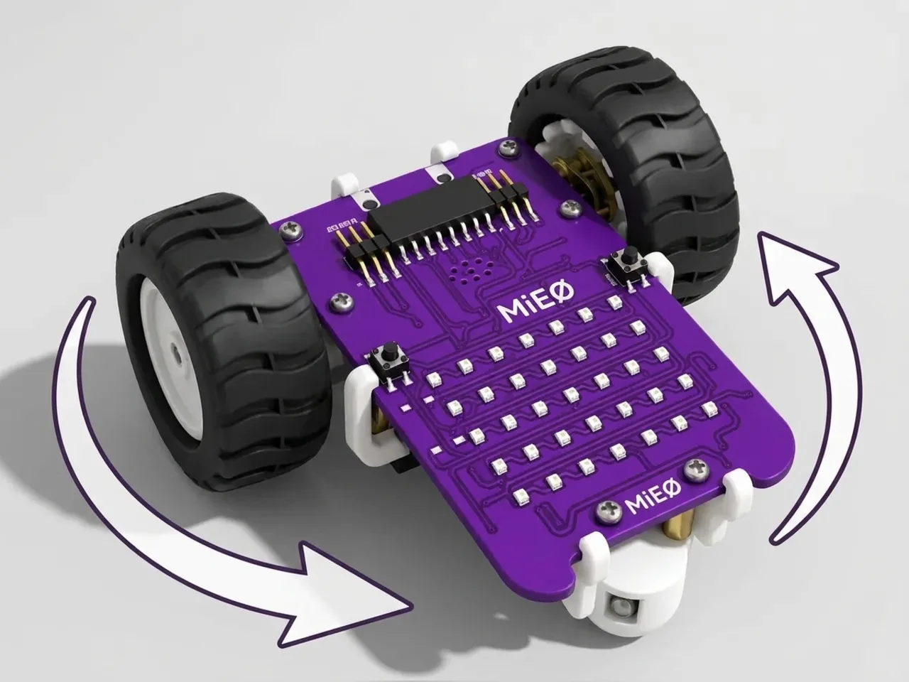 Two-wheel MIEO spinning on the spot with curved motion arrows around it