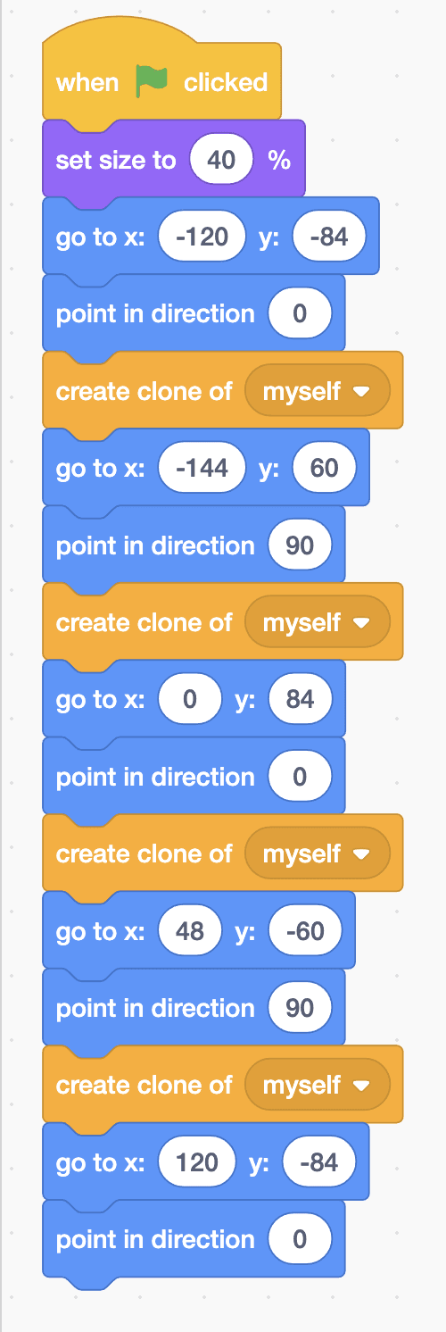 The Robolab blocks for the Line sprite, as listed below
