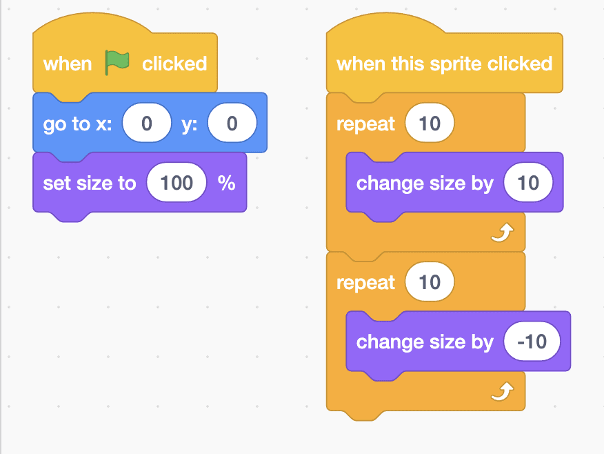 The Robolab blocks for the Glow-I sprite, as listed below