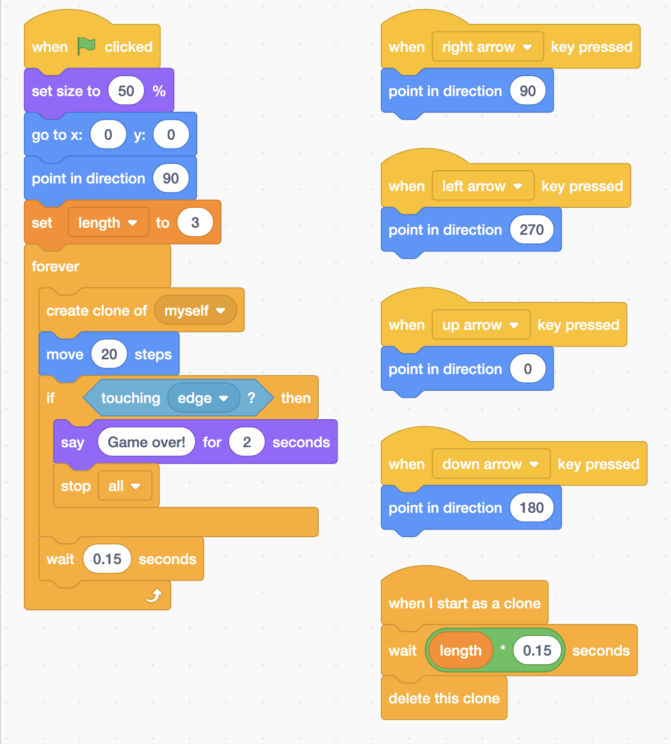 The Robolab blocks for the Ball sprite, as listed below