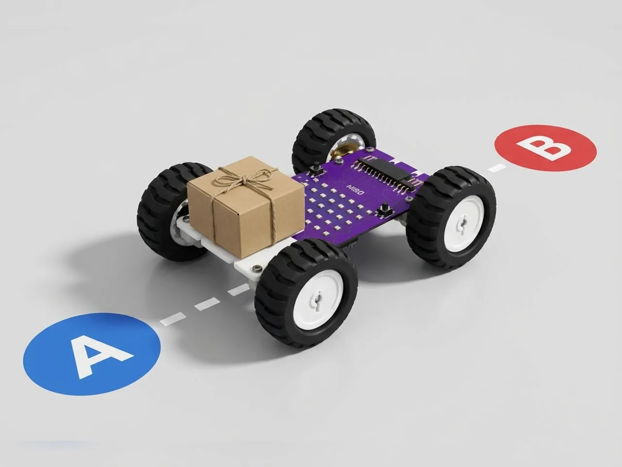 Four-wheel MIEO carrying a small parcel between two marked points