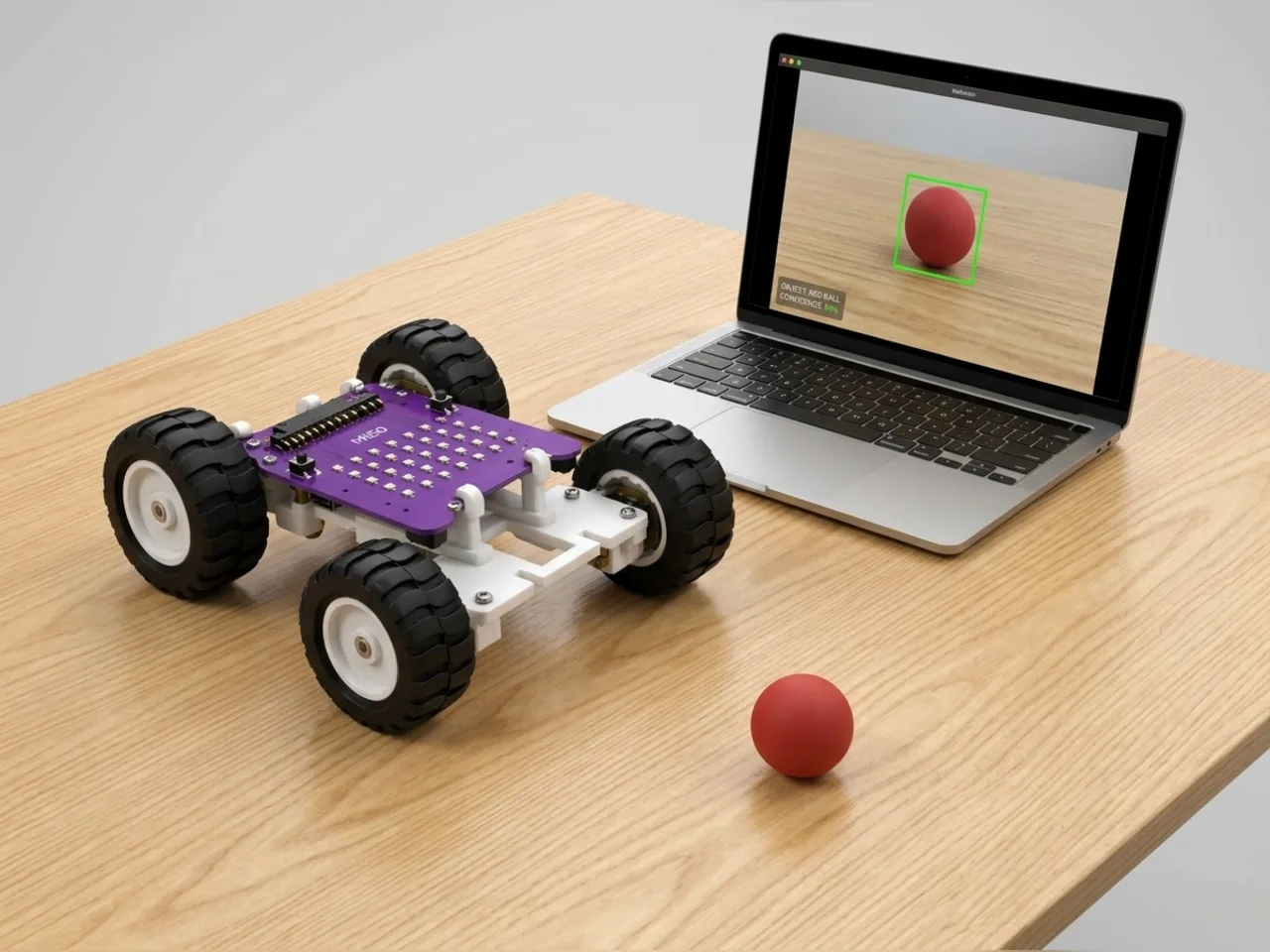 Four-wheel MIEO driving towards a ball that a laptop camera has spotted